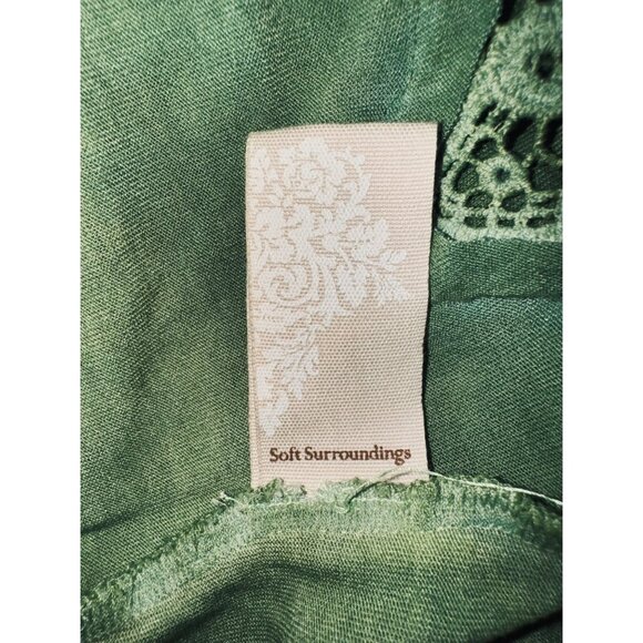 Soft Surroundings Petite S Boho Cottage Core Green Tunic Top Lace Trim V-Neck - Picture 7 of 9